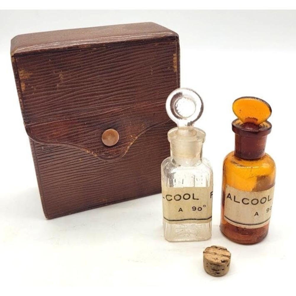 Antique French Medicine Bottles Pharmacy Collect Paris Doctor Amber Glass Case